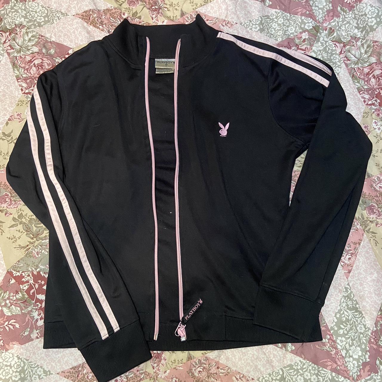 Playboy tracksuit jacket zip up black pink size medium - Depop