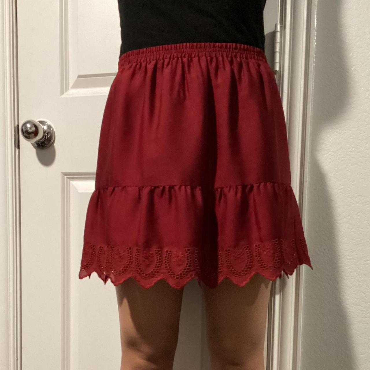 Dark red skirt with eyelit details all around... Depop