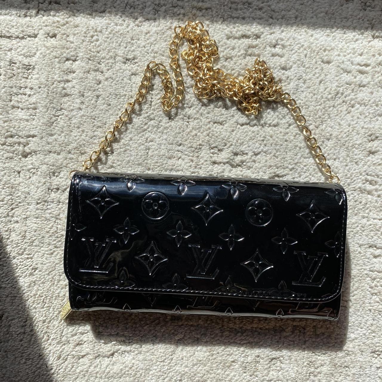 Louis Vuitton women's black patent leather small bag on a chain