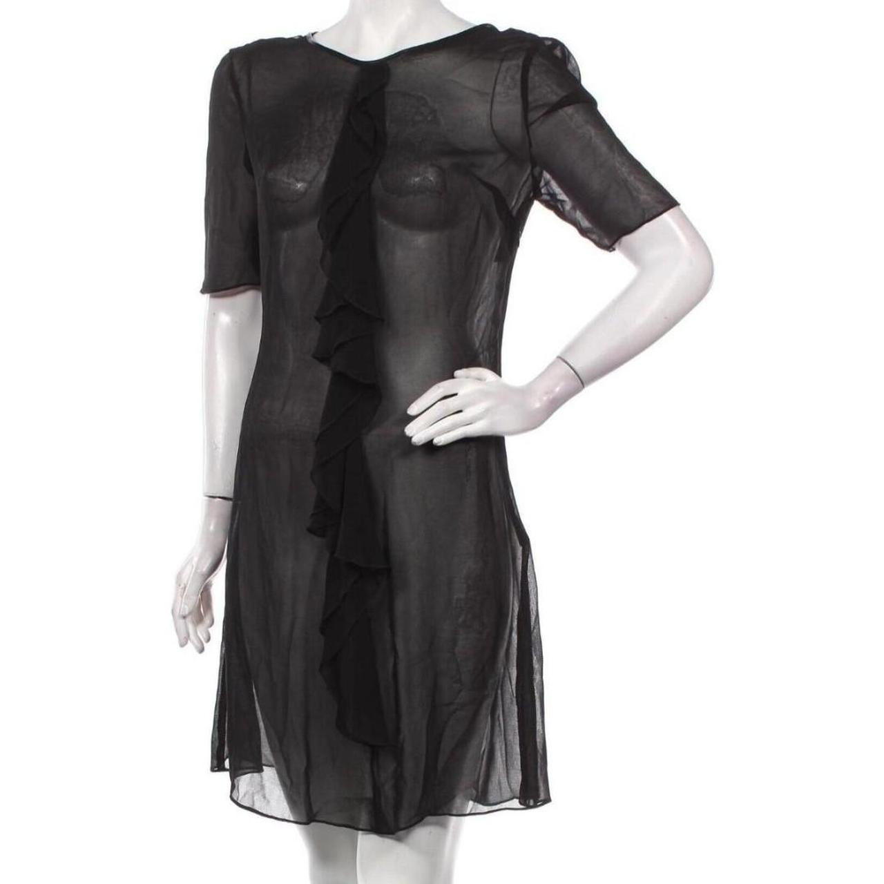 Sisley mesh dress with ruffle detail. Black sheer... - Depop