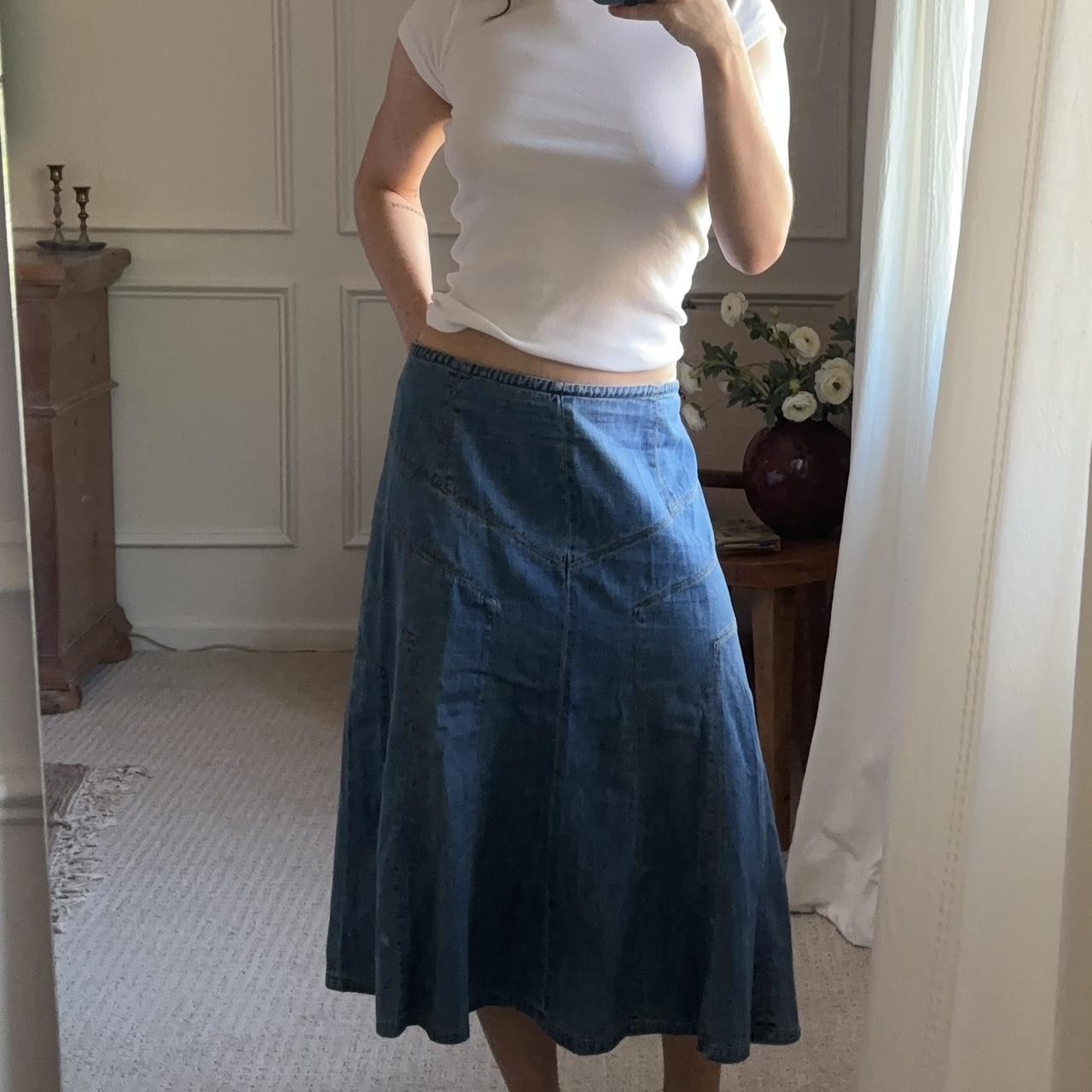 70s midi denim skirt Vintage Zipper closure on