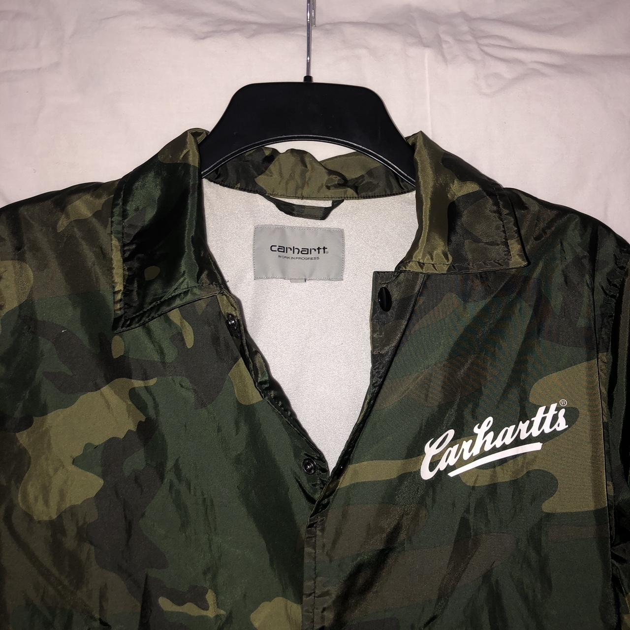Carhartt WIP coach jacket- camo green white Depop