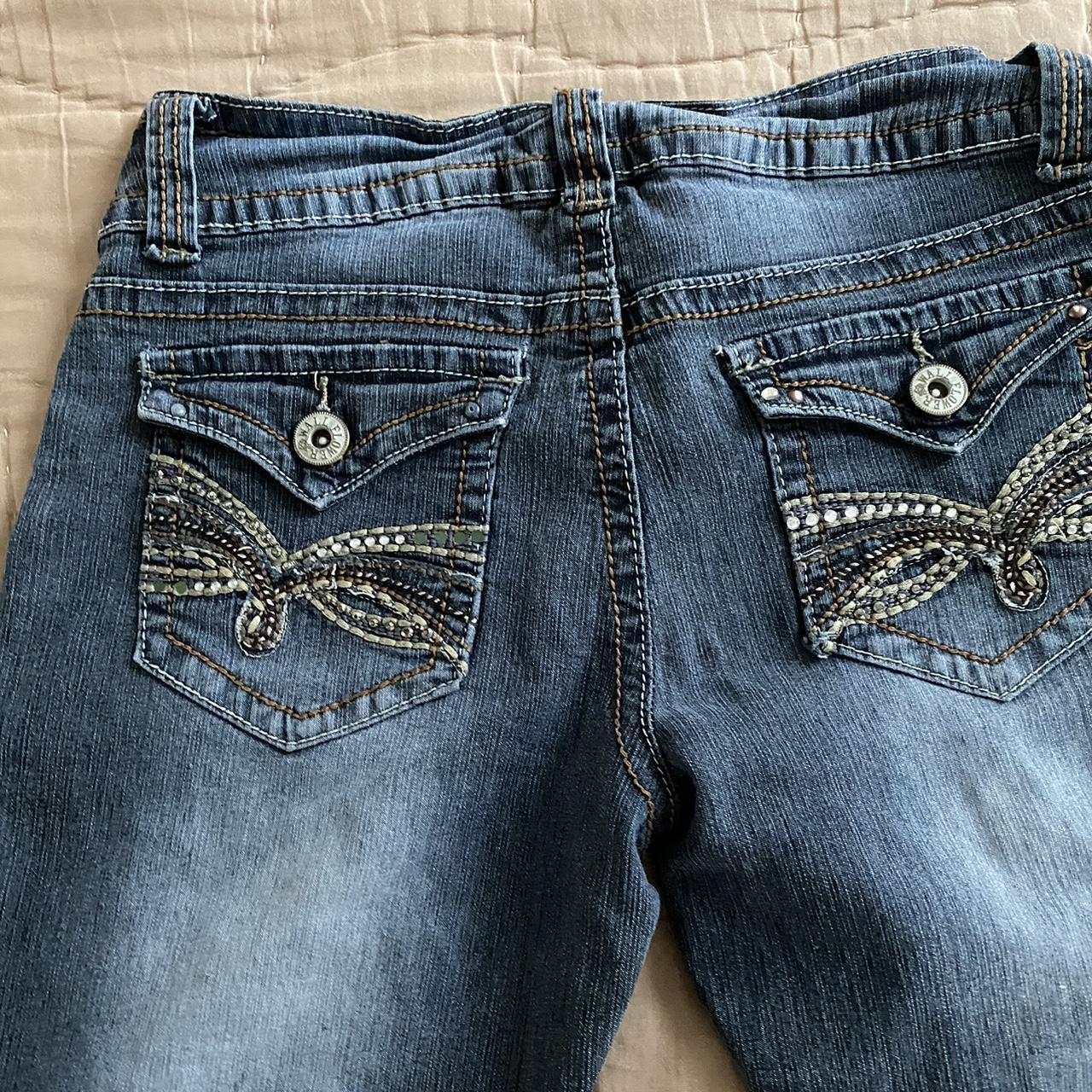 2000s fade wash embroidery flare jeans Wallflower Depop