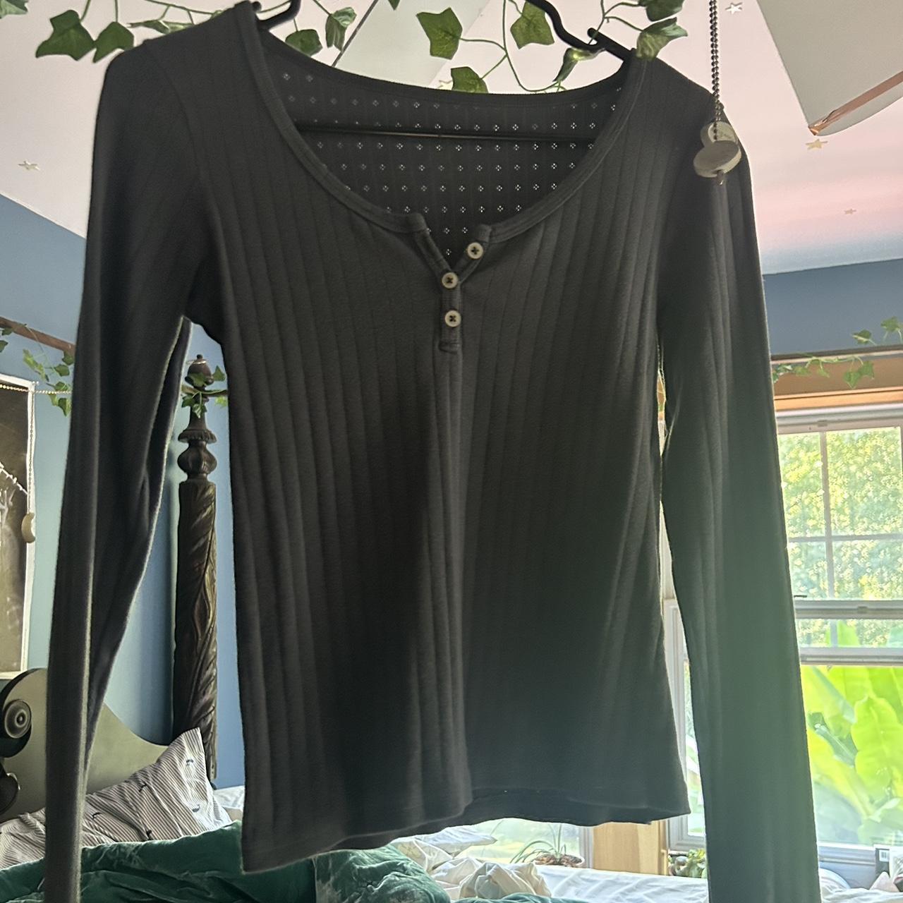 Brandy Melville navy blue zelly eyelet long sleeve Depop