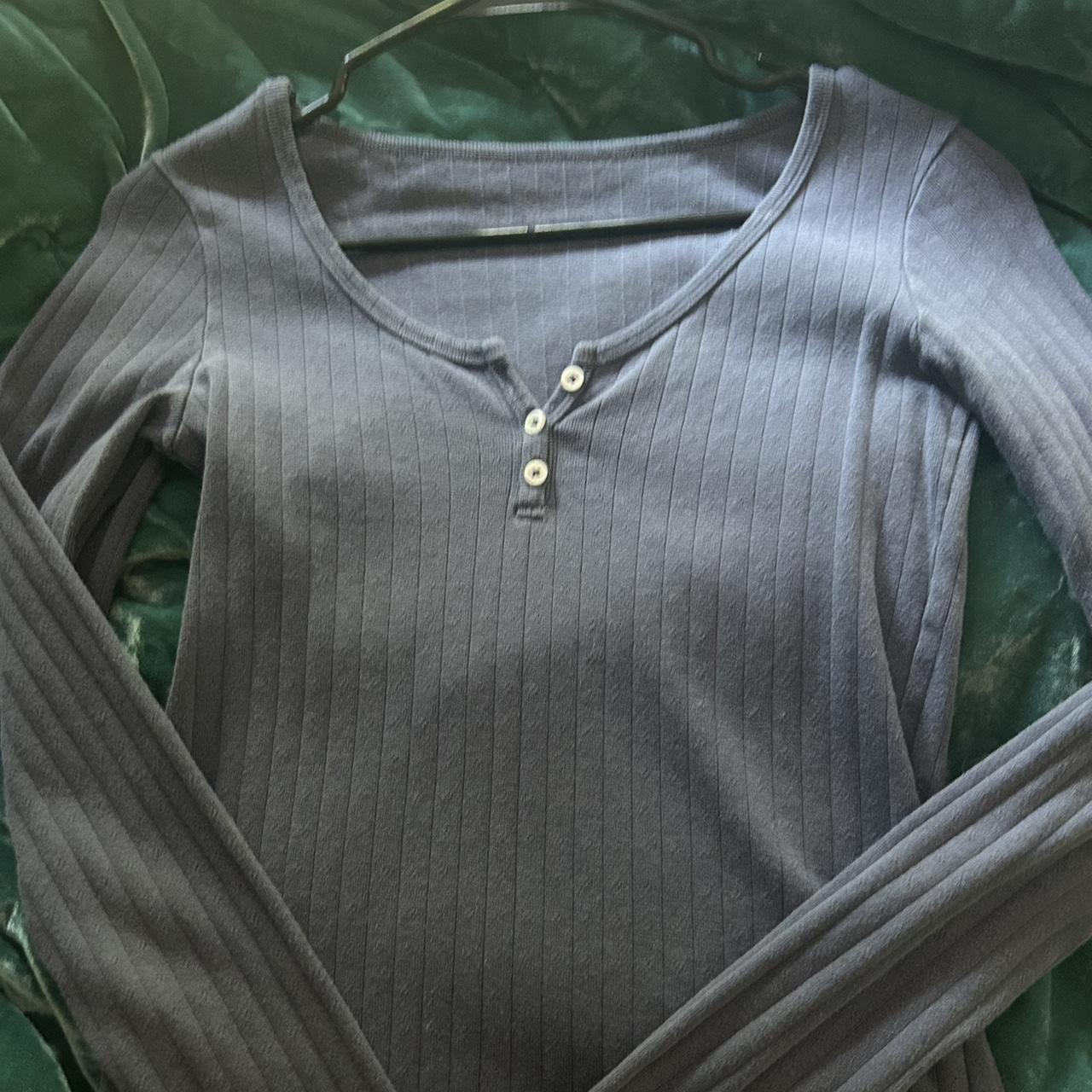 Brandy Melville navy blue zelly eyelet long sleeve Depop