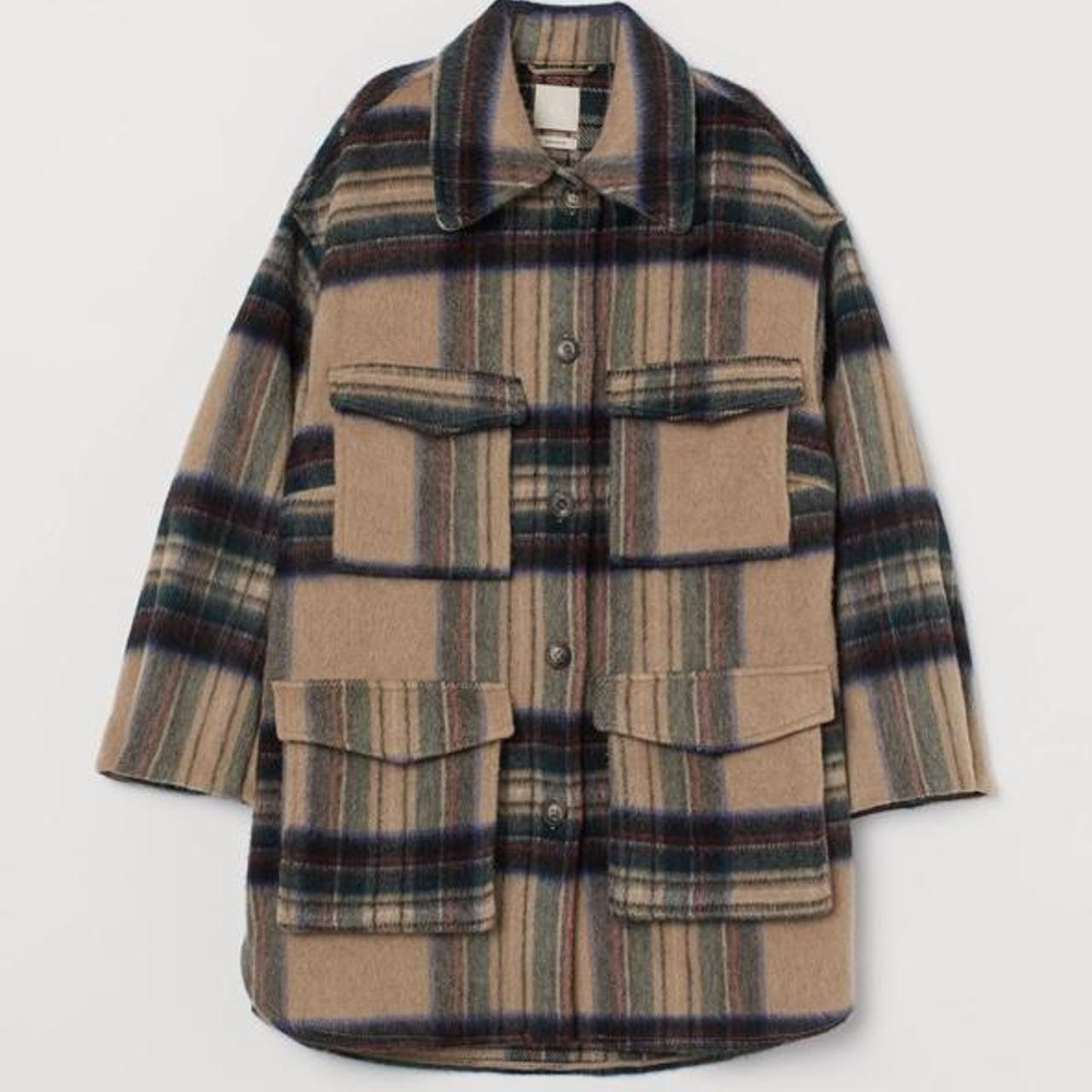 H&M plaid wool shirt jacket coat shacket Size S - Depop