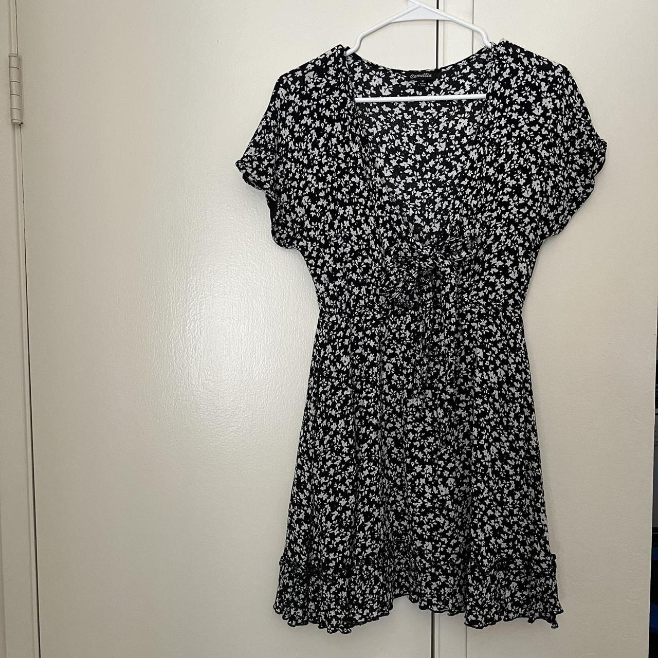 Camellia black dress with white flowers. Ties in... - Depop