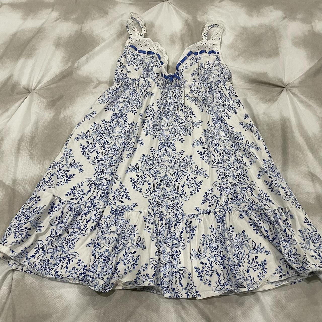 Victoria’s Secret slip dress Blue and white floral... - Depop