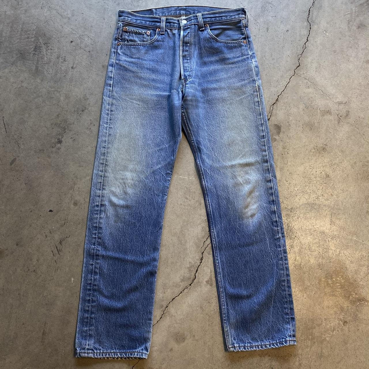 90s Levis 501xx light wash faded button fly jeans... - Depop