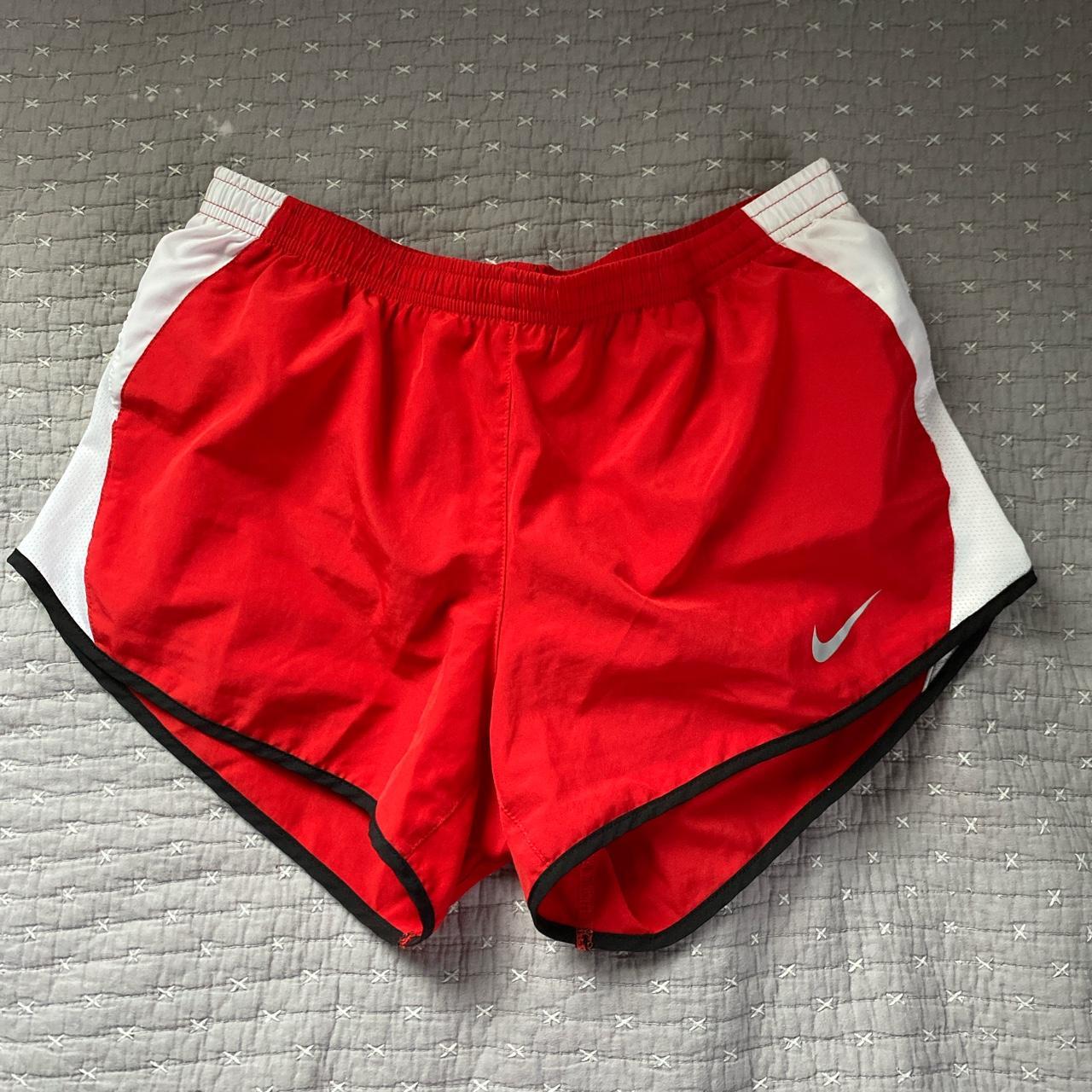 girls red running shorts