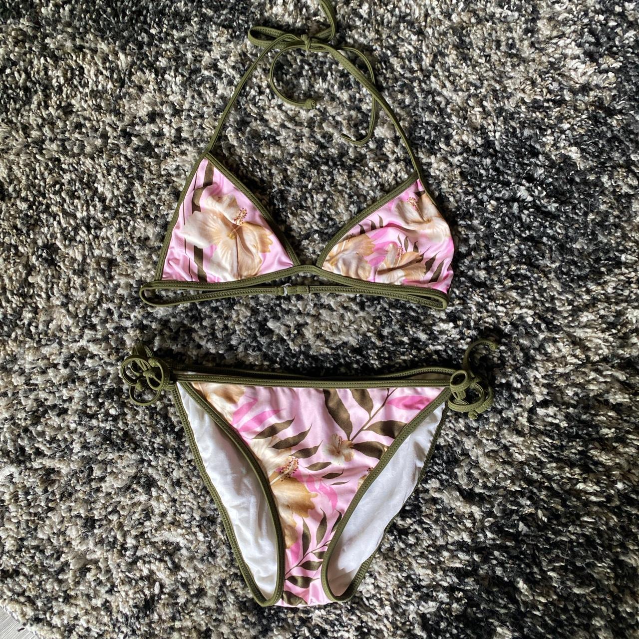 Vintage pink and green floral Guess bikini. Both a... - Depop