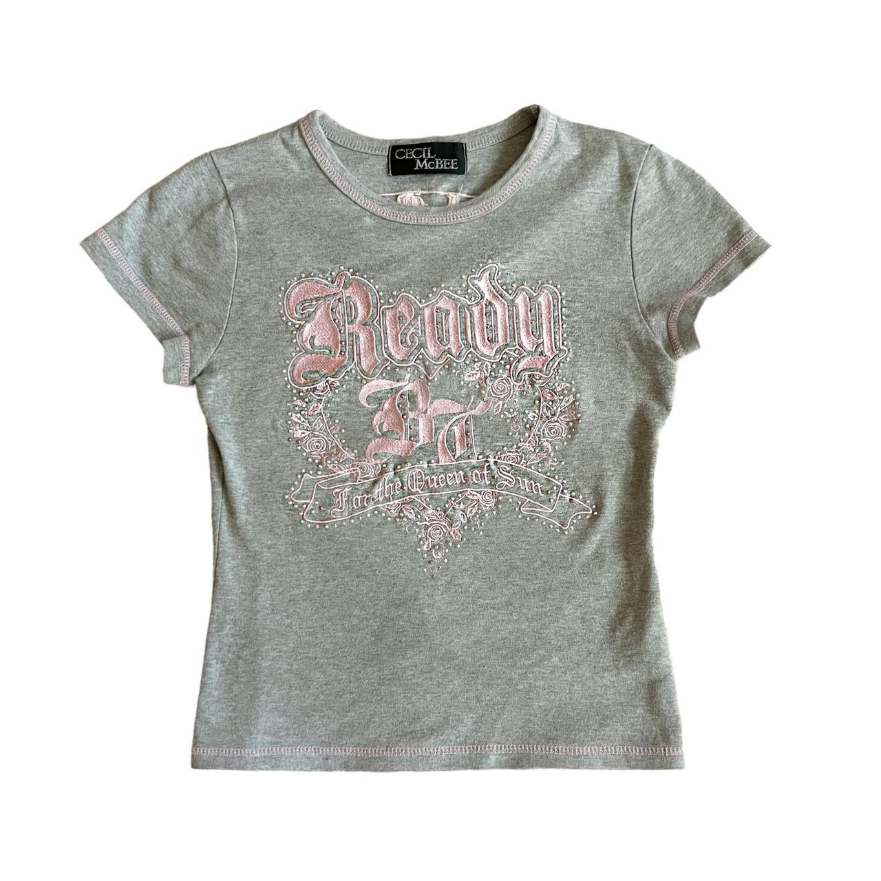 grey & pink baby tee ˚ʚ♡ɞ˚ heather grey baby tee... - Depop