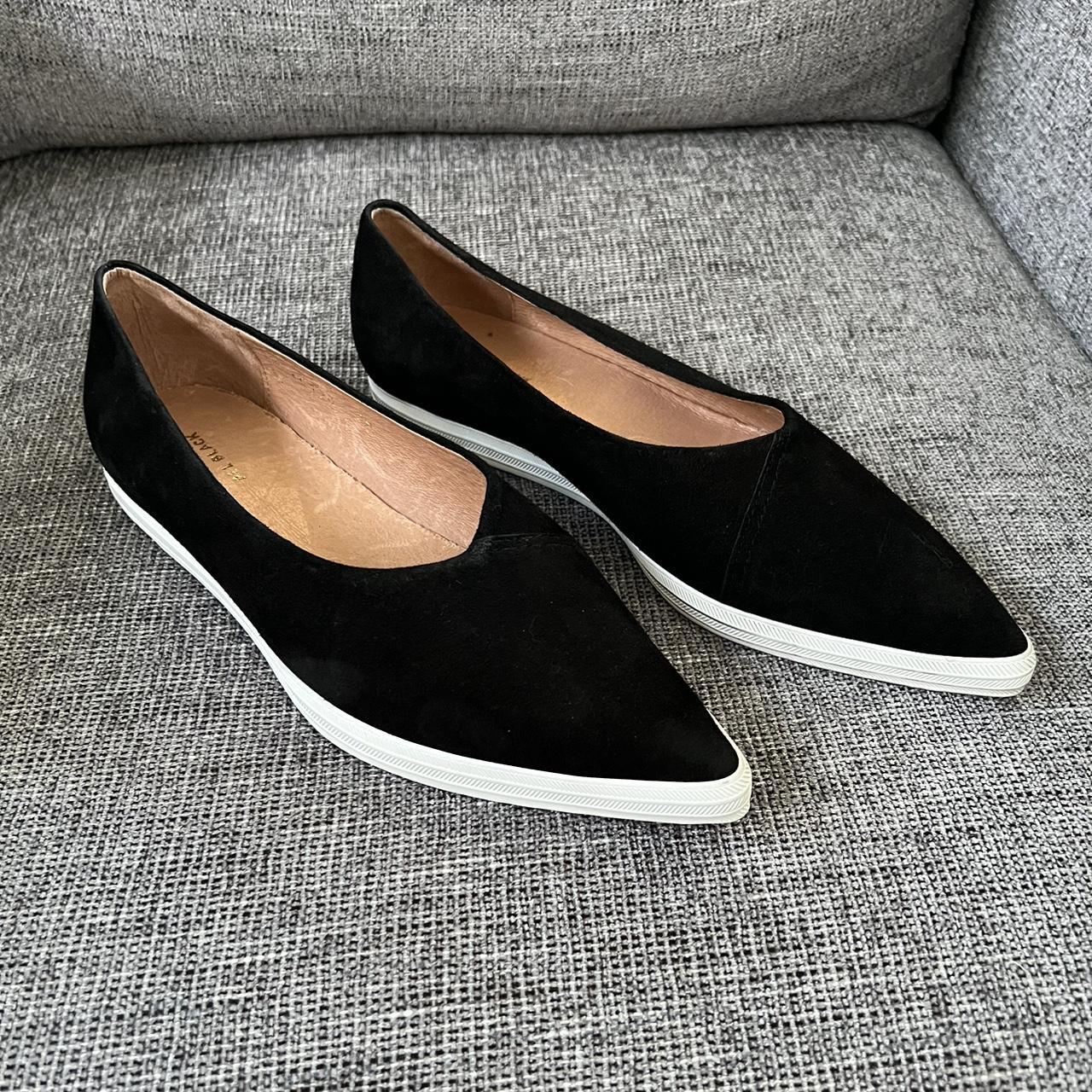 black slip on leather trainers