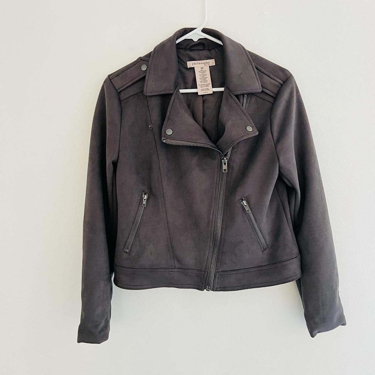 Philosophy Gray Vegan Suede Leather Moto Jacket. Depop