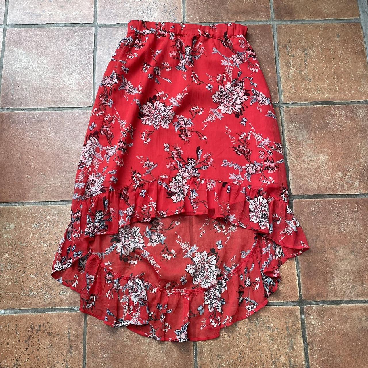 River Island ruffle skirt, Red flowery pattern