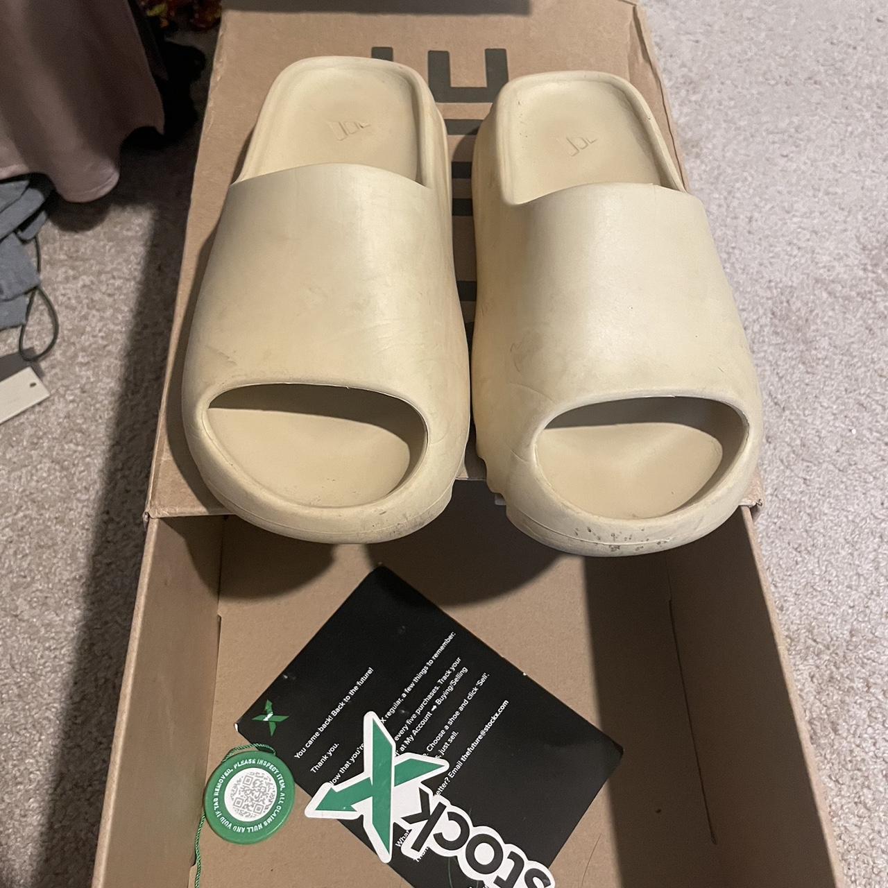 tan yeezys slides