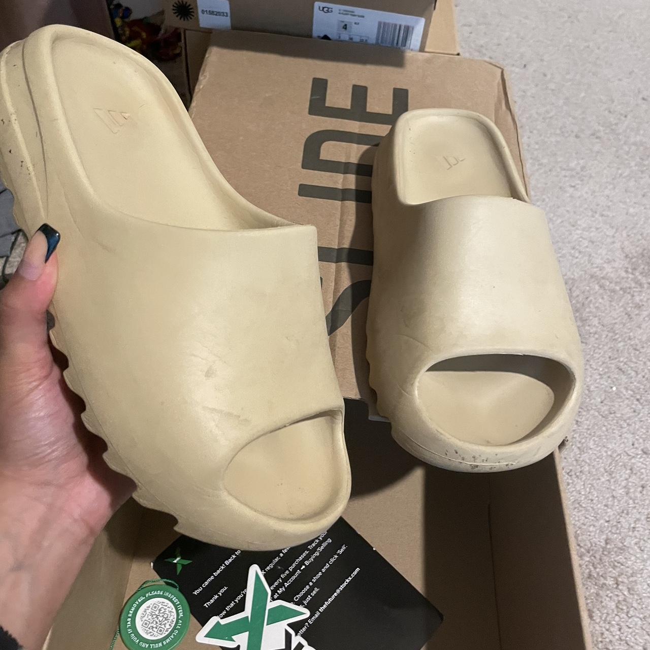 tan yeezys slides