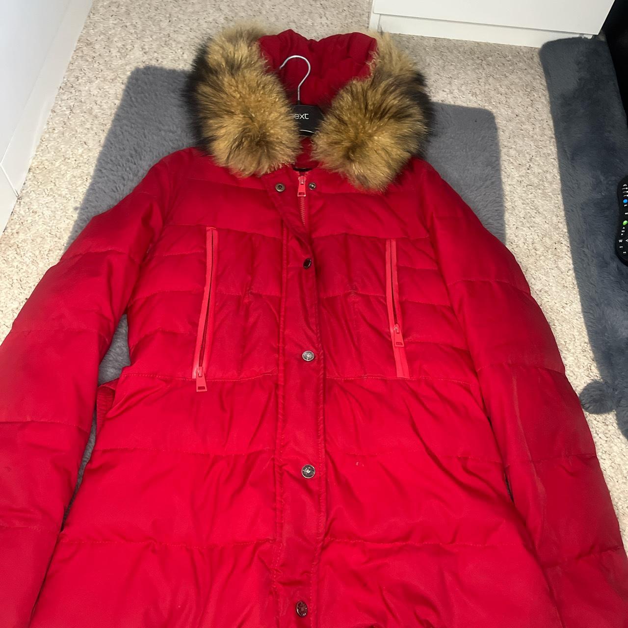 red real fur puffer jacket brand:ATTENTIF size... - Depop