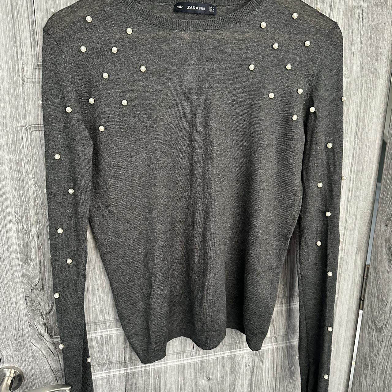 Zara Fine Knit jumper Grey with pearls