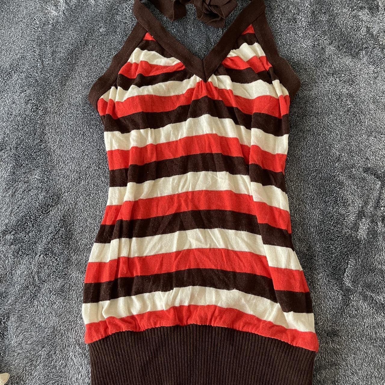 Y2k Forever 21 Brown, Red And White Striped Halter - Depop