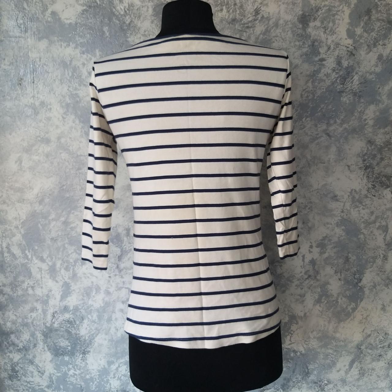 Zara Navy Blue And Off-White Striped Blouse 3/4... - Depop