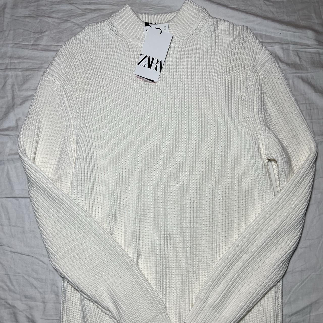 Zara Cotton Knit White Sweater 100 Cotton Size... Depop