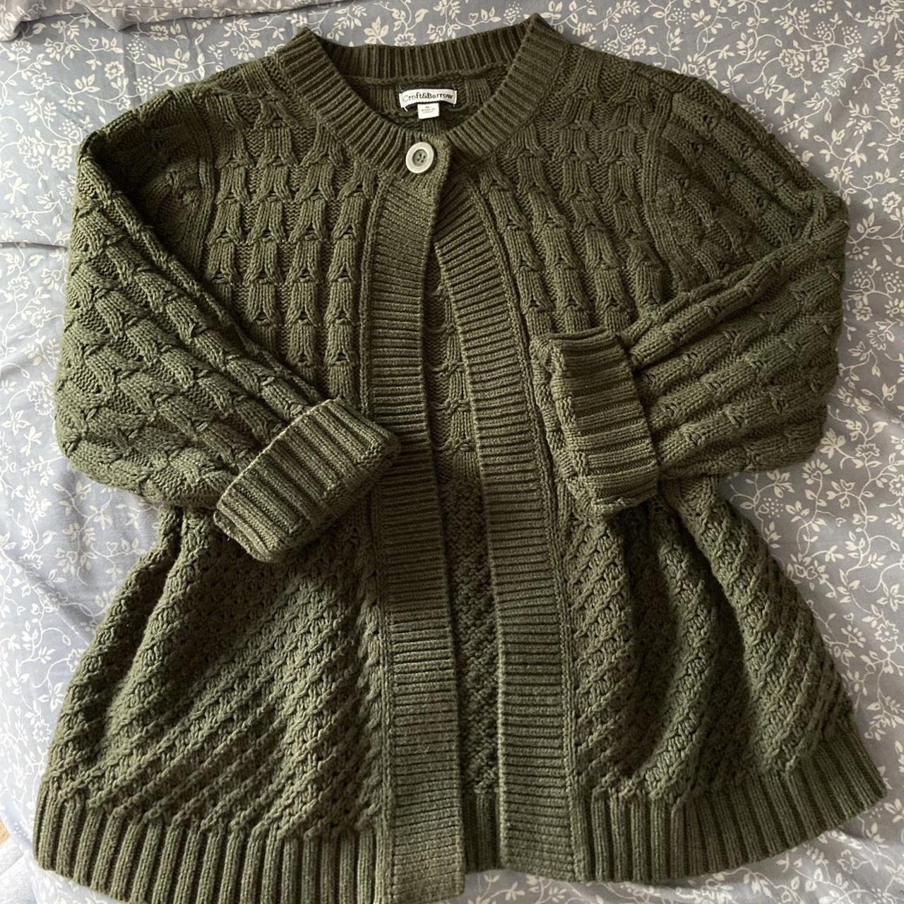 forest green cardigan! only has one button at the... - Depop