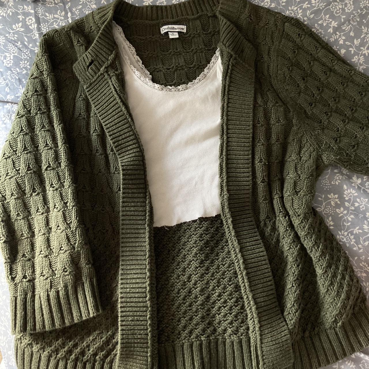 forest green cardigan! only has one button at the... - Depop