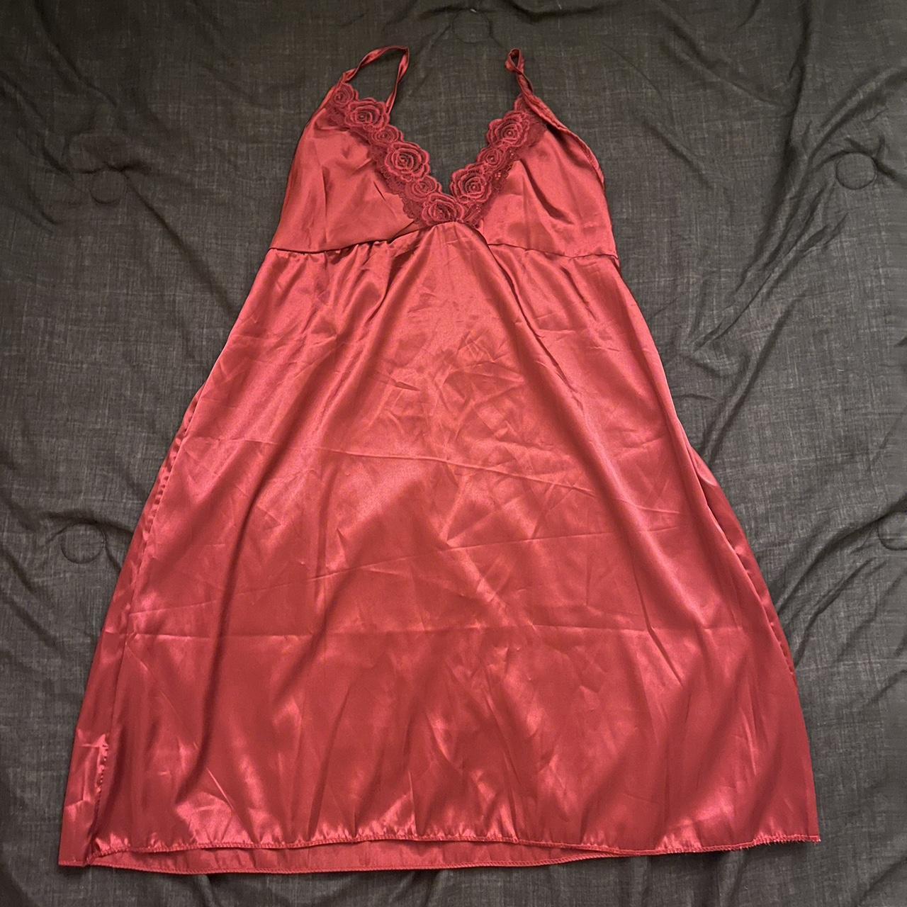 red silk satin slip dress Brand Unknown best fits... - Depop