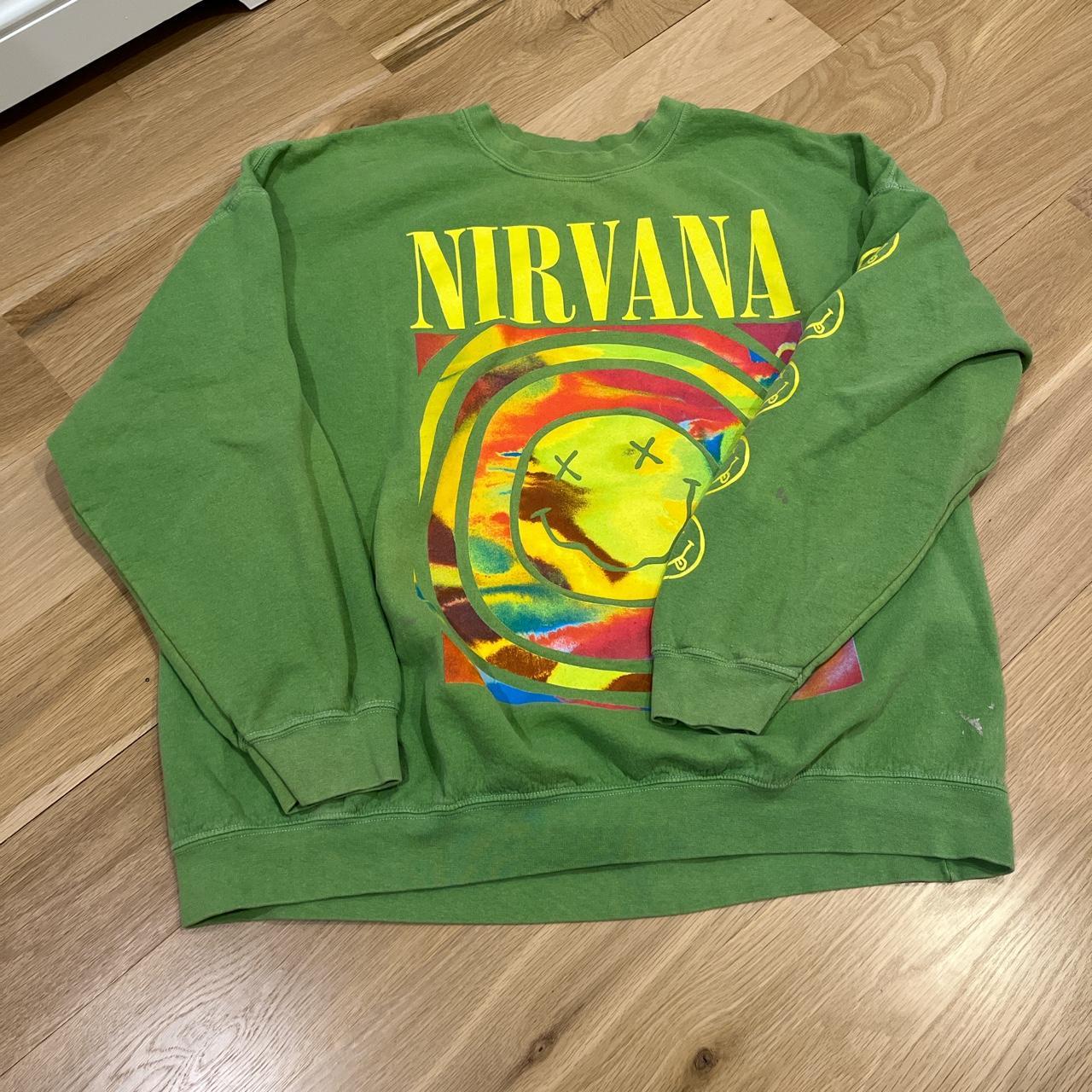 Green urban outfitters nirvana sweatshirt,L/XL in... Depop