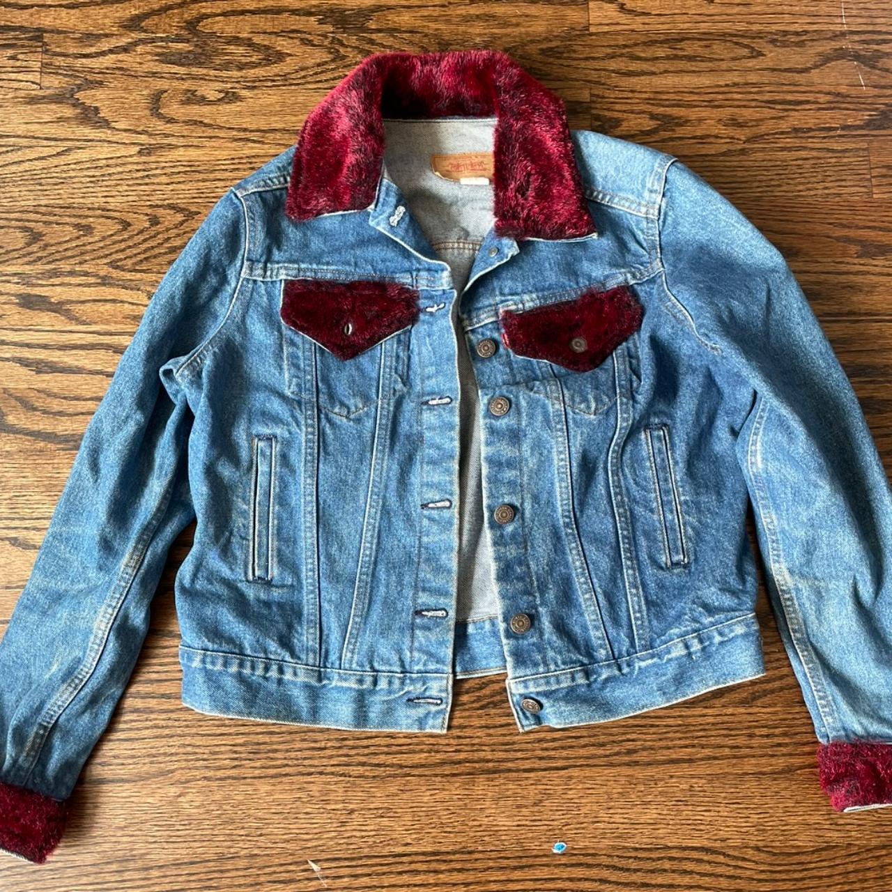 Burgundy denim hotsell jacket with fur