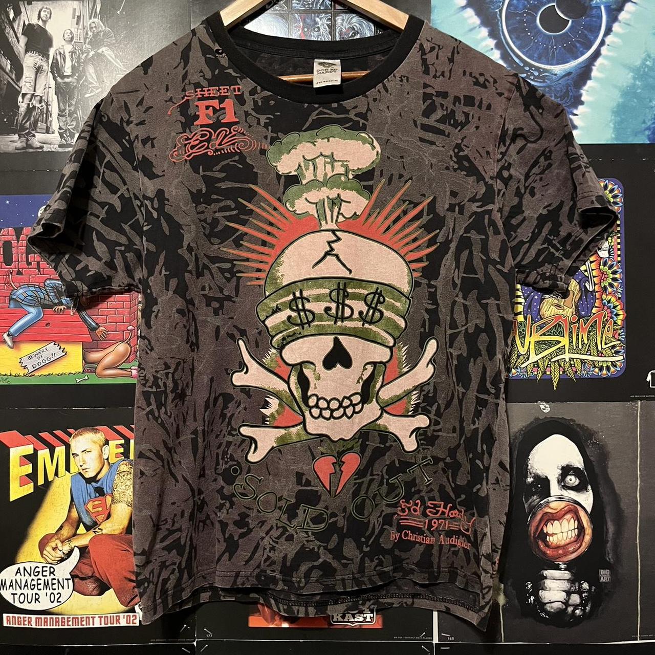 Vintage Y2K 2000's Ed hardy skull nuke tee. Features... - Depop