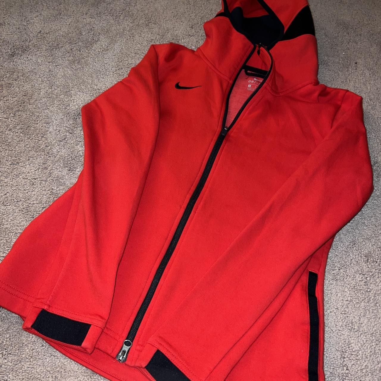 red nike tech fleece jacket colors & fit: black,... - Depop