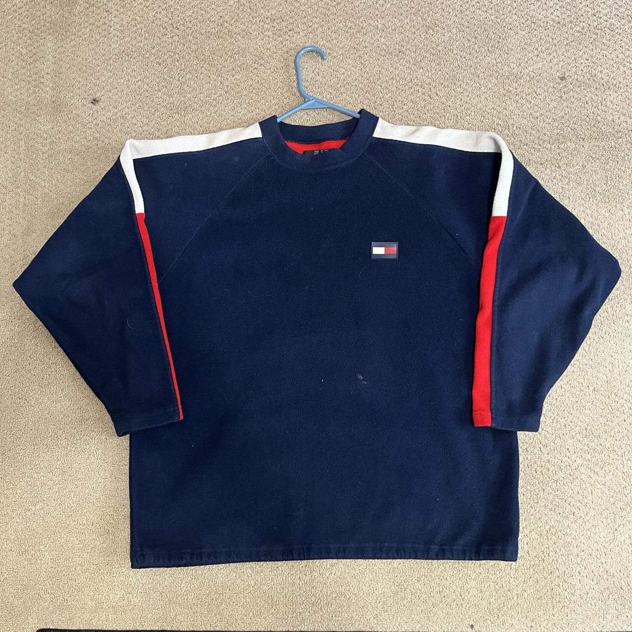 Tommy Hilfiger Men's Navy and Red Jumper | Depop