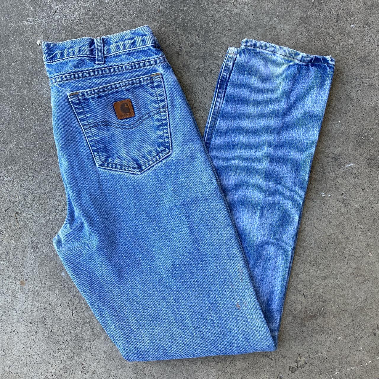 90s Carhartt Light Blue Denim Wash Pants... - Depop