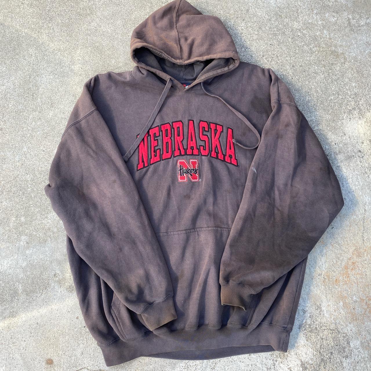 Vintage Nebraska University College Stained Hoodie... - Depop