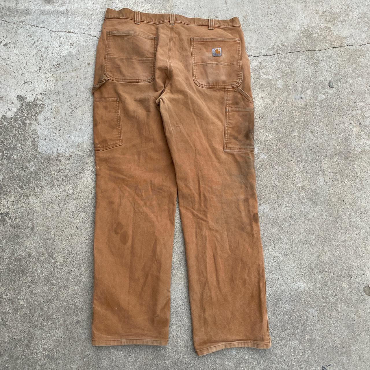 Carhartt Tan Double Knee Pants Thrashed... - Depop