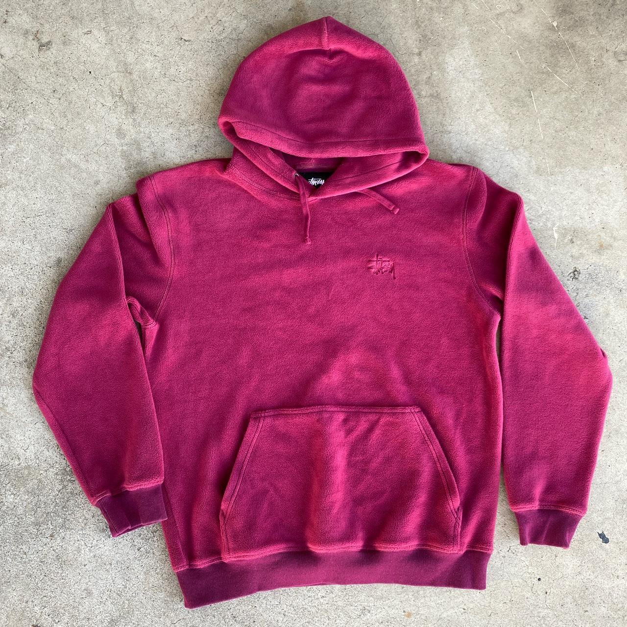 Stussy Pink Purple Fleece Soft Hoodie Measurements... - Depop