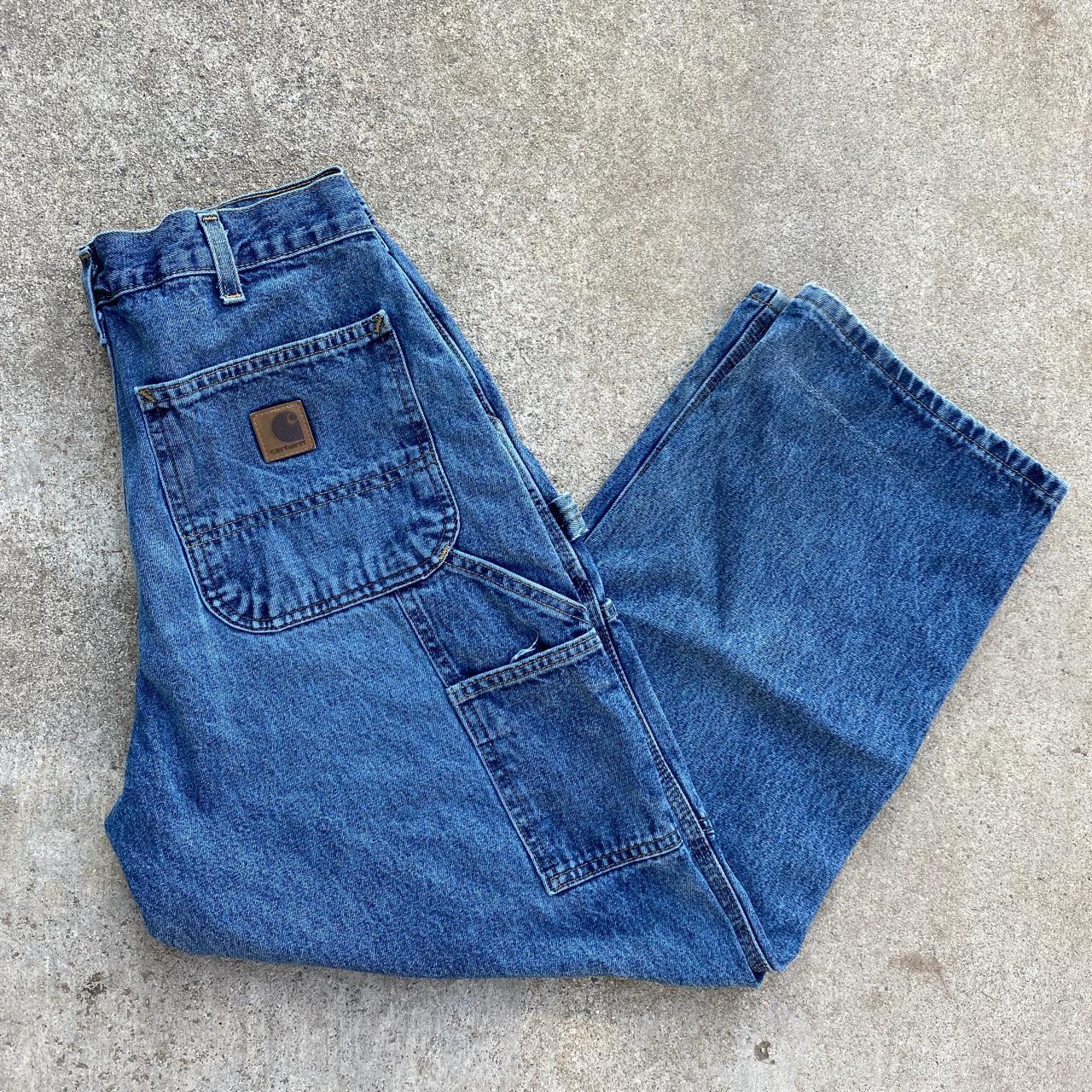 Vintage 90s Carhartt Dark Denim Cargo Jeans... - Depop
