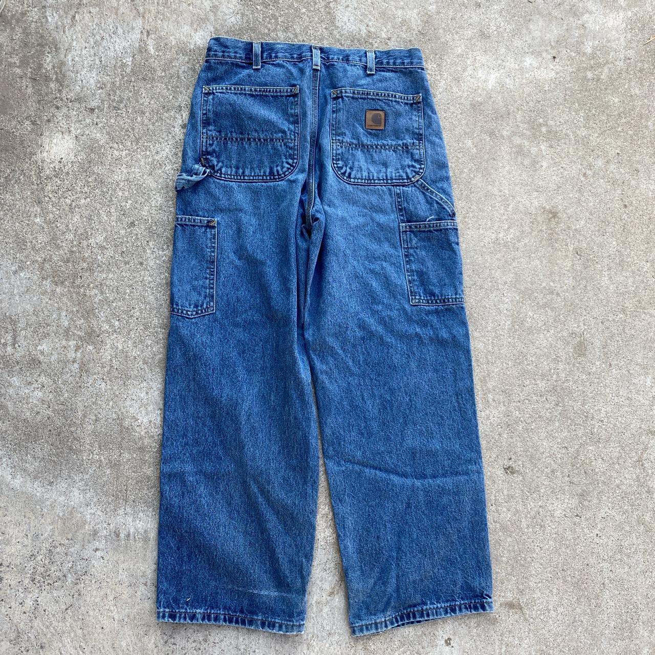 Vintage 90s Carhartt Dark Denim Cargo Jeans... - Depop