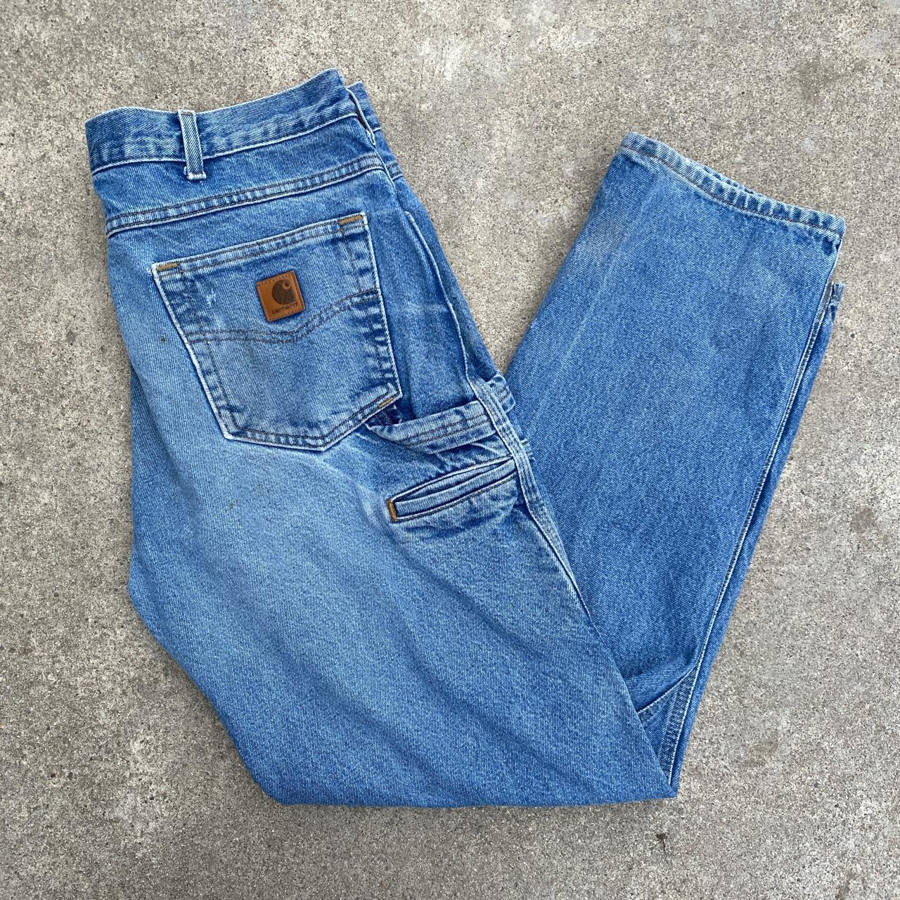 Vintage 90s Carhartt Denim Nice Wear And Fade Cargo... - Depop