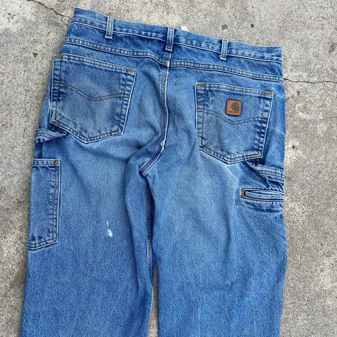 Vintage 90s Carhartt Denim Nice Wear And Fade Cargo... - Depop