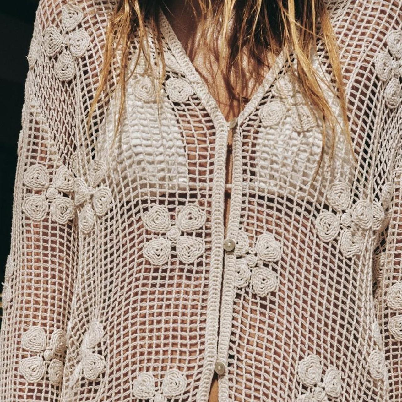 ZARA LINEN BLEND CROCHET SHIRT レースシャツ ZARA LINEN BLEND CROCHET SHIRT レースシャツ