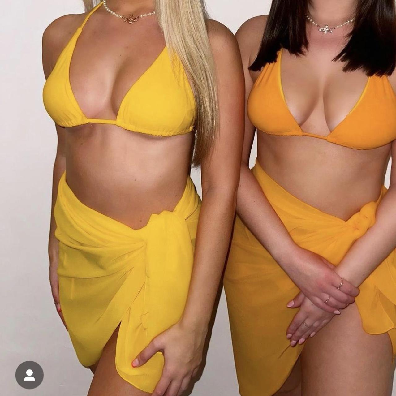 SHEIN YELLOW BIKINI WITH BEACH SKIRT Size M (10) In... Depop