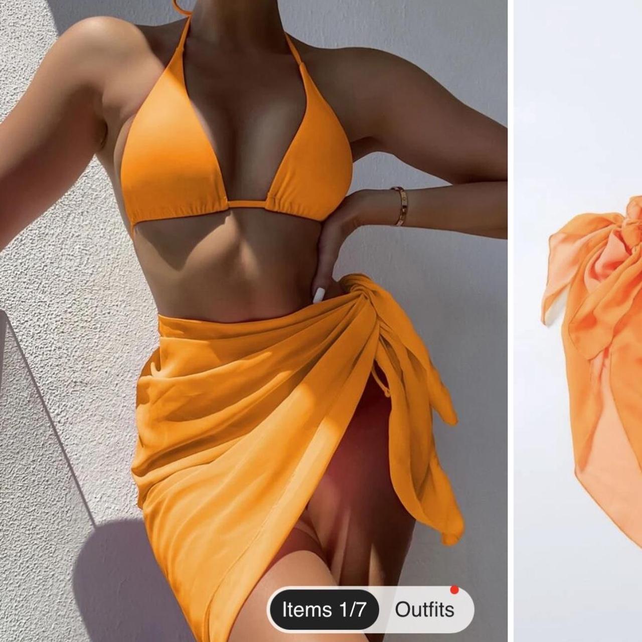SHEIN Women's Orange Bikinisandtankinisets Depop