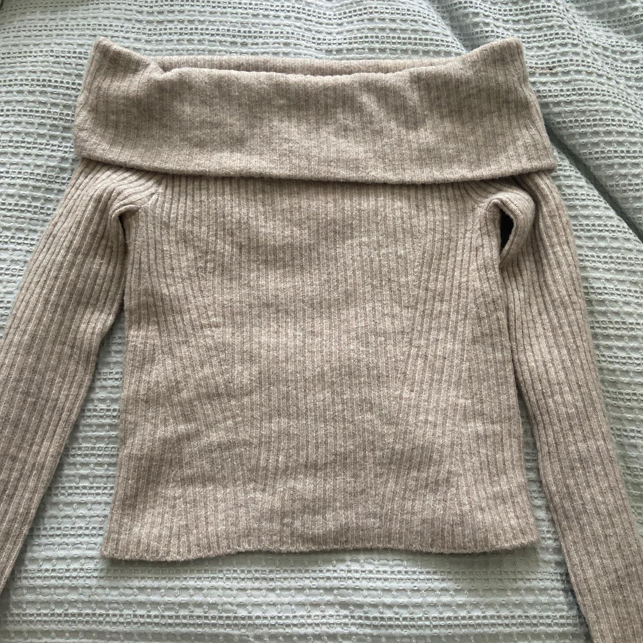 off the shoulder fold over grey wool jumper - Depop