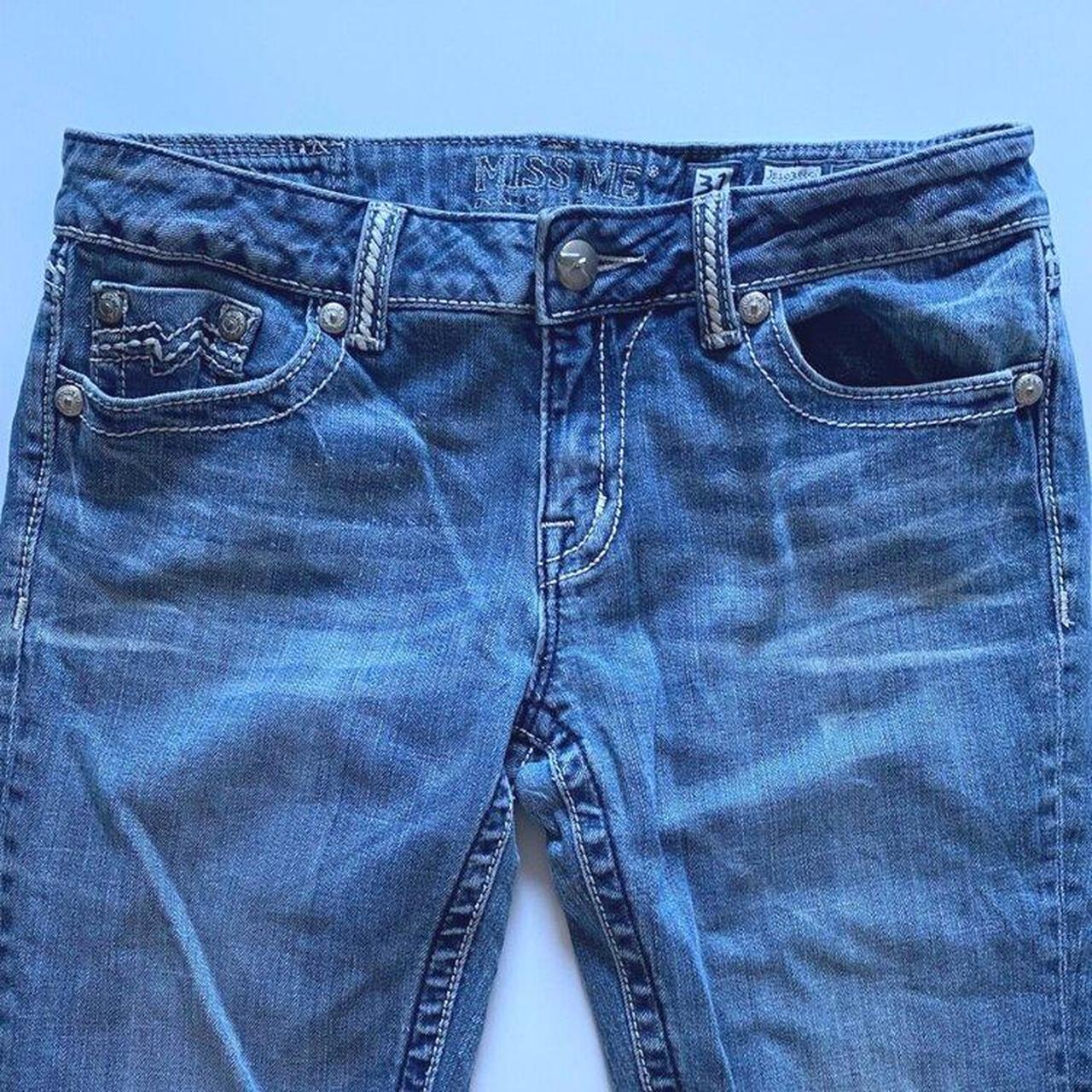 Miss Me Blue Embroidered Skinny Jeans Size: Waist... - Depop