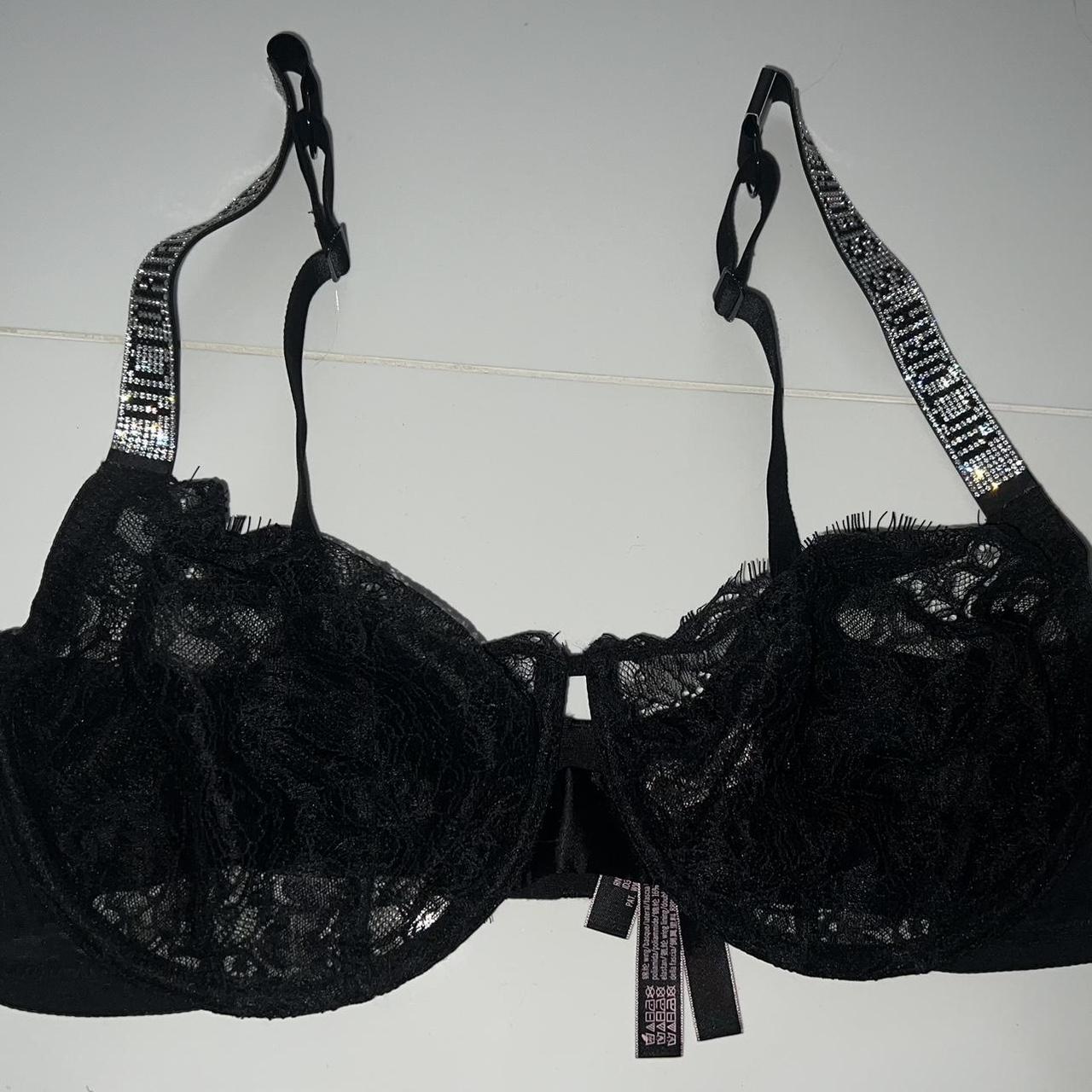 Victoria's Secret Women's Black and Silver Bra | Depop