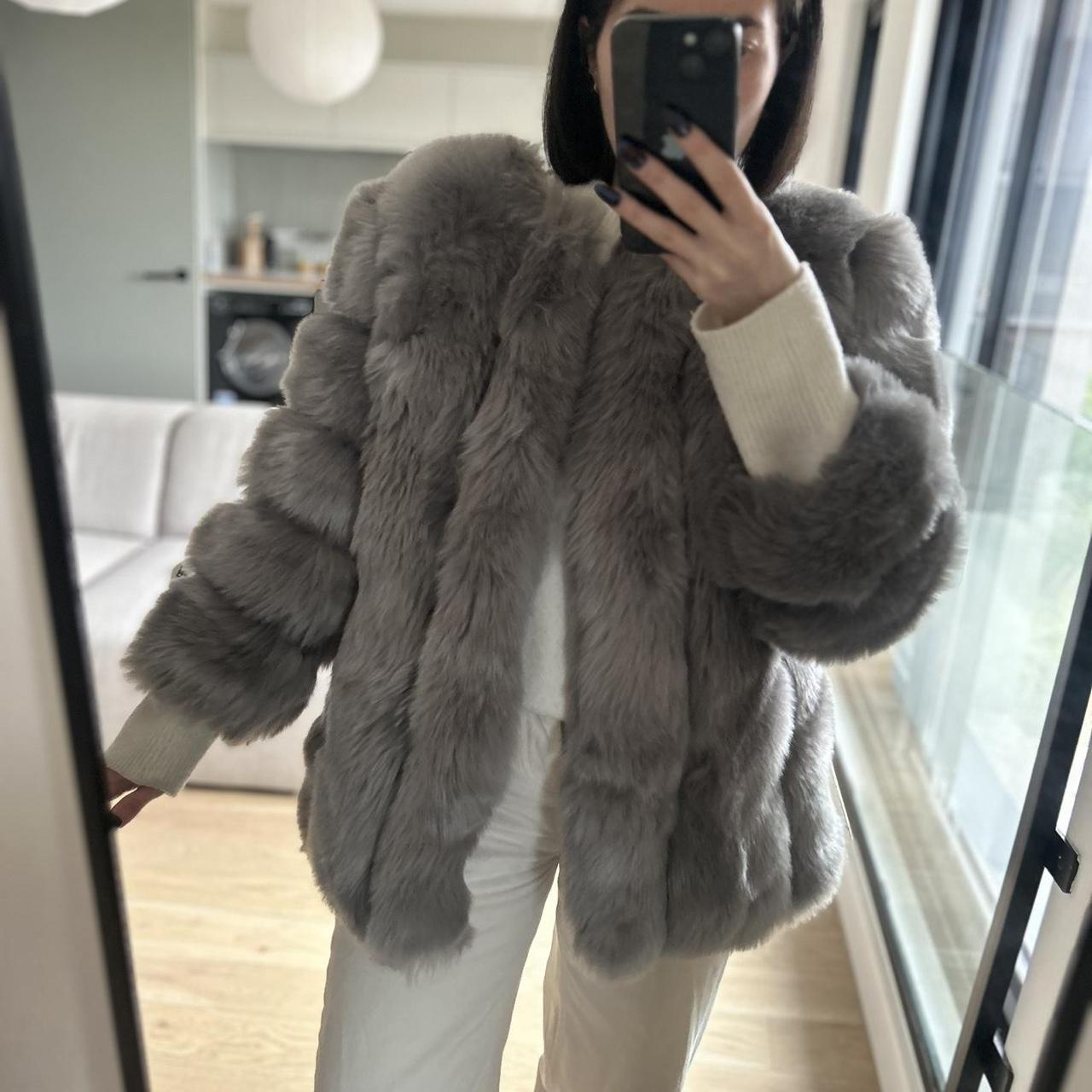 Jayley faux fur pelted coat grey Size S Only. Depop