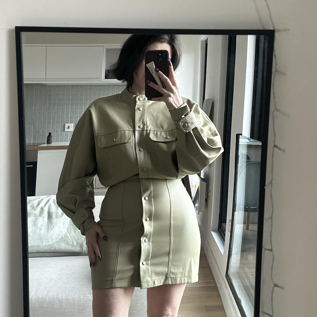 Zara faux leather sage green mini dress • Depop